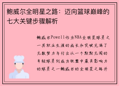 鲍威尔全明星之路:迈向篮球巅峰的七大关键步骤解析 鲍威尔全明星之路:迈向篮球巅峰的七大关键步骤解析