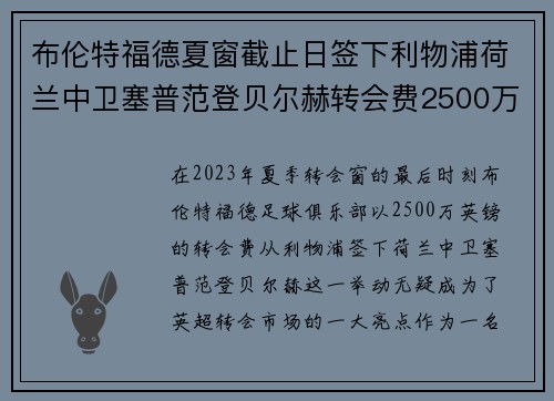 布伦特福德夏窗截止日签下利物浦荷兰中卫塞普范登贝尔赫转会费2500万英镑 布伦特福德夏窗截止日签下利物浦荷兰中卫塞普范登贝尔赫转会费2500万英镑