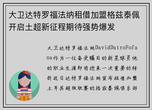 大卫达特罗福法纳租借加盟格兹泰佩开启土超新征程期待强势爆发